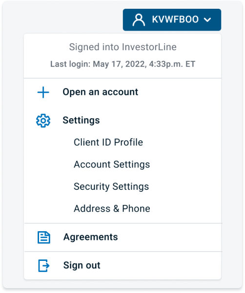 profile dropdown showing account settings options